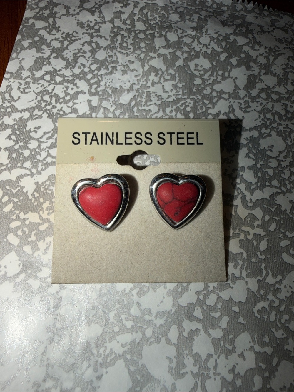 Stainless Steel Red Heart Stud Earrings